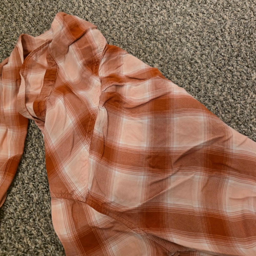 Terra & Sky Womens 1X Orange Pink Plaid Viscose Button Down Shirt Plus Size - Picture 6 of 6